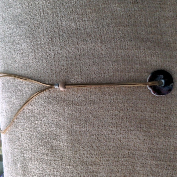 New Long Pendant Necklace, Handmade Pottery Donut,  38"+2" Two Suede Cords, Boho - Picture 7 of 9